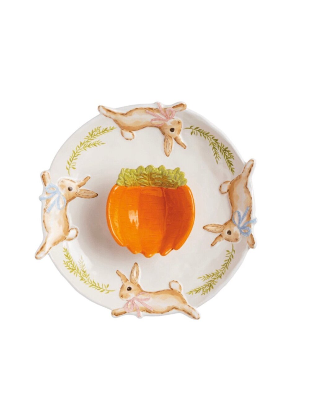 Mud Pie Bunny & Carrot Themed Chips & Dip Ceramic Bowl (NWT/NIB)